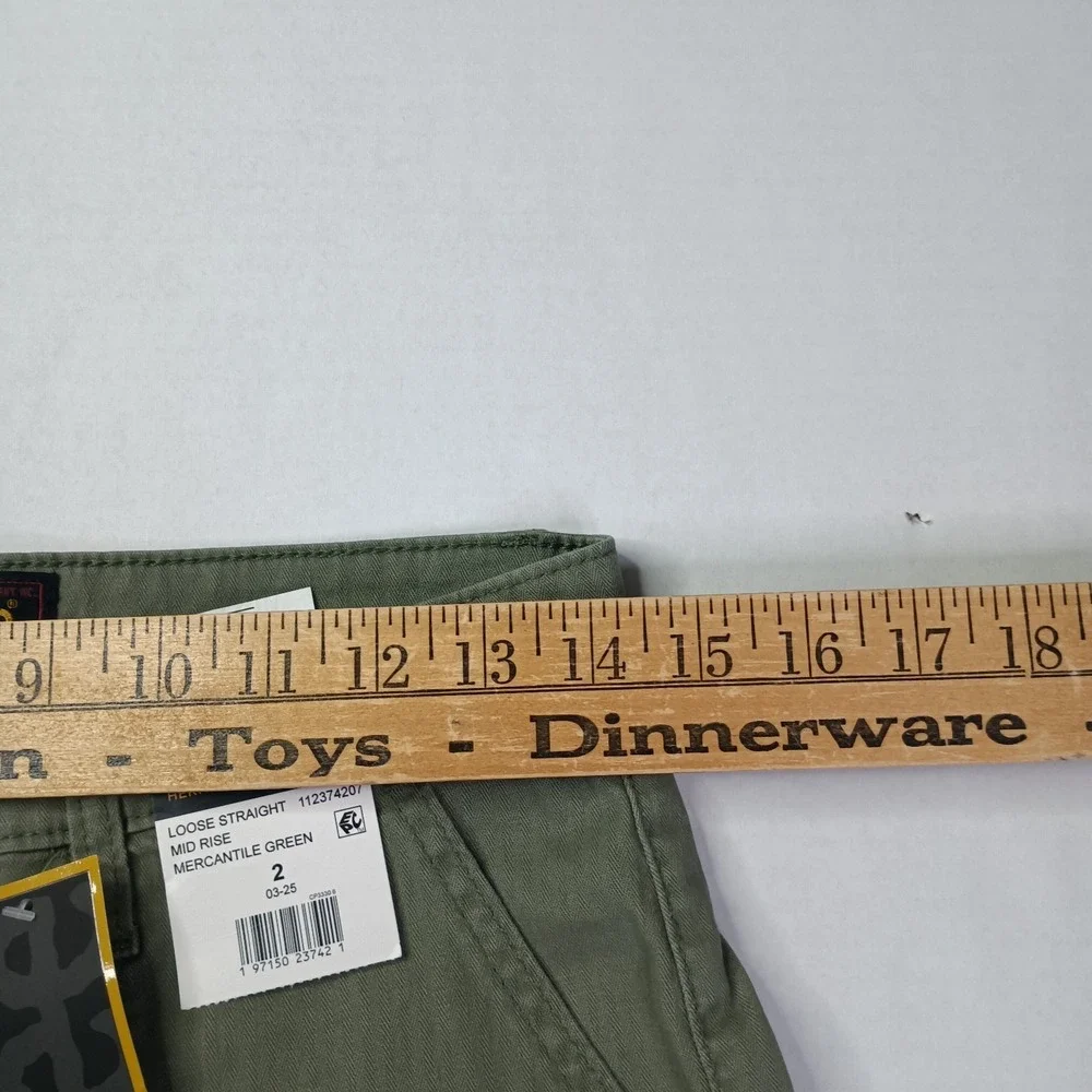 Lee Womens Heritage Loose Straight Cargo Pants‎ Size 2 Mercantile Green Mid Rise